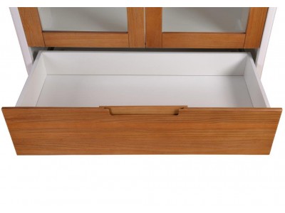 Cristaleira / vitrine de madeira 1,89 m x 45 cm x 95 cm cor branco laca com freijó | Coleção Scandian